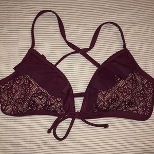Burgundy purple ruffle lace bikini top